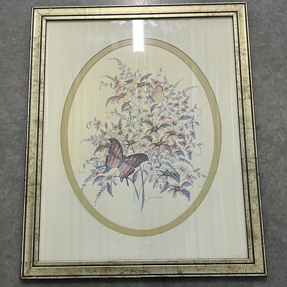 Vintage Framed Butterfly Serenade Lithograph | Art Print by Janet Clack